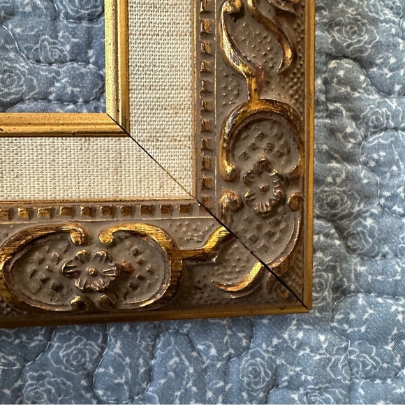 Vintage Photo Frame Elegant Gold & Brown Ornate Linen Border 3” x 4.5” Opening - Picture 5 of 16